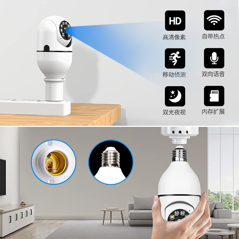 High Quality  hot sell 360 degree CCTV bulb camera wifi network camera bulb 480P light bulb WIFI camera for indoor outdoor