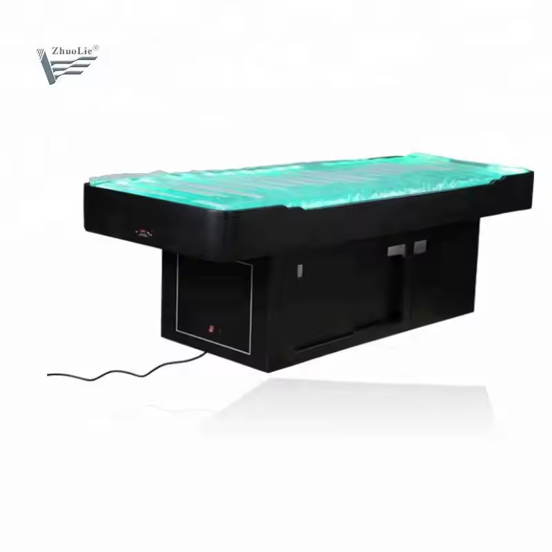 Wood base beauty heated bed water mattress LED light salon Table facial therapy massage bed