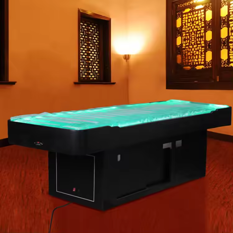 Wood base beauty heated bed water mattress LED light salon Table facial therapy massage bed