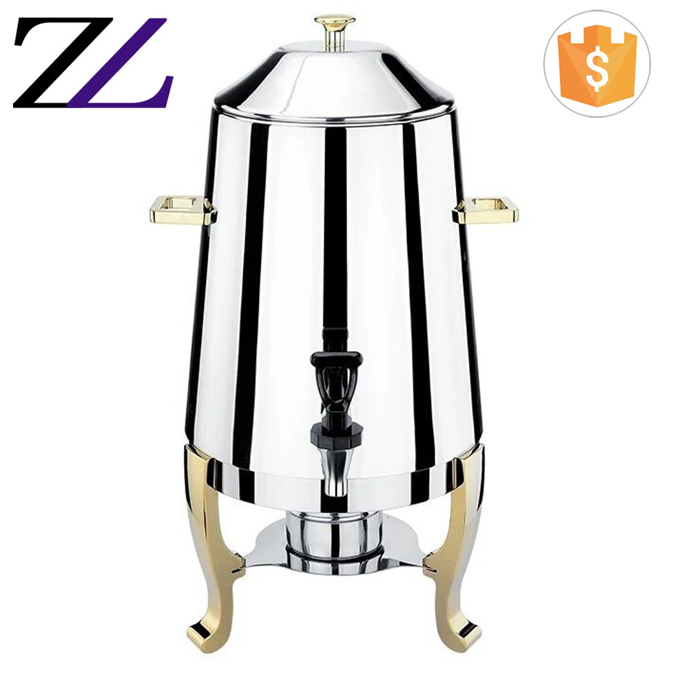 Wedding banquet chocolate dispenser hot and cold temperature control electric silver gold juice water tea coffee catering urn