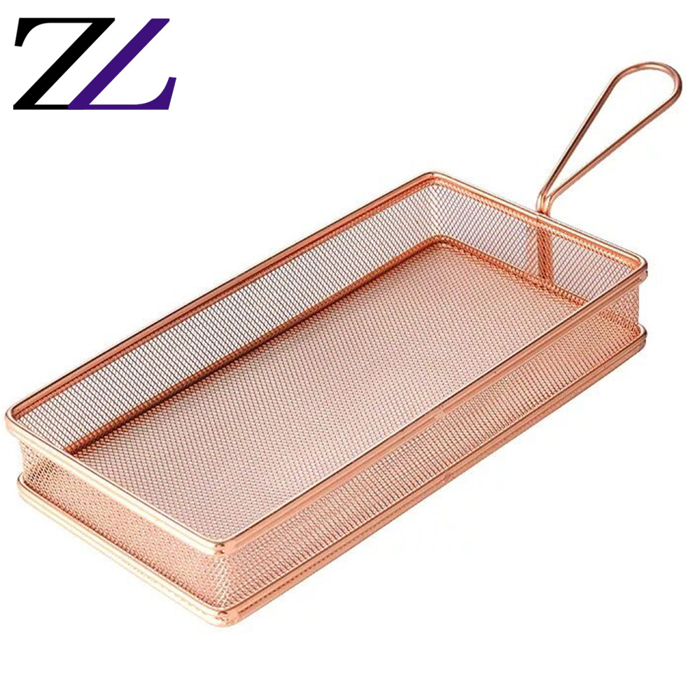 Catering dining wares metal french fries copper burger basket small storage fine mesh stainless steel wire mesh stacking basket