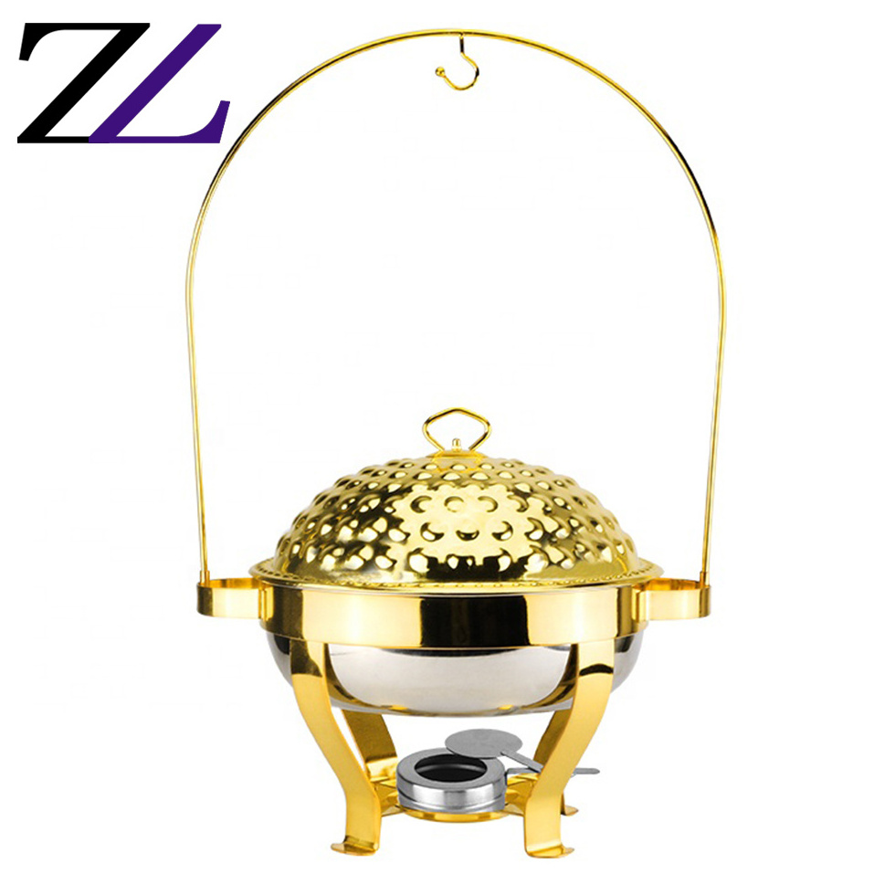 Used wedding catering equipment guangzhou stainless steel food tray food warmer bowl with hanging plate cover chafing dish