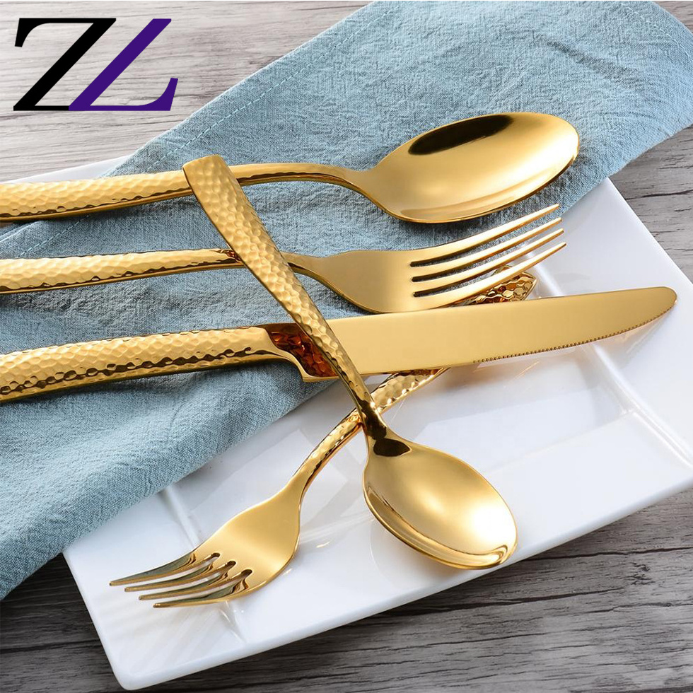 18/10SS mirror finished decorative high quality durable hammered 5pcs dinnerware flatware set stainless steel black cutlery