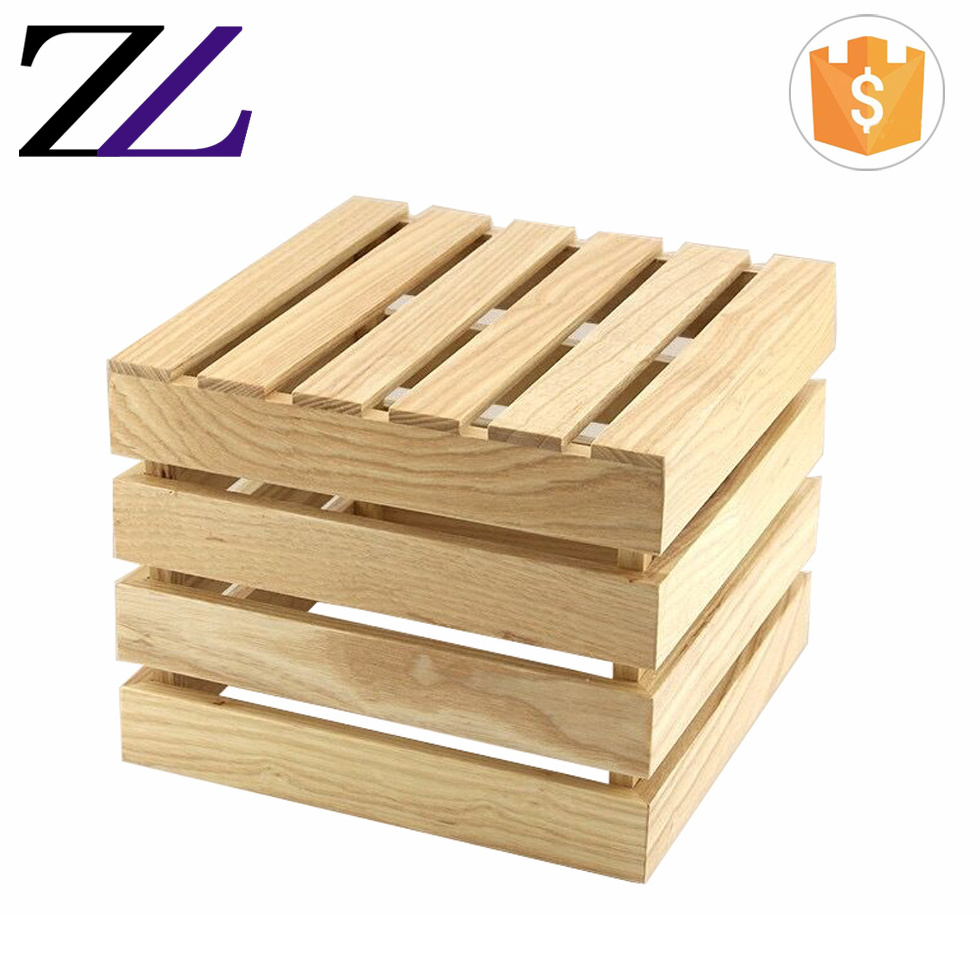 Guangzhou Zhuolin wood food buffet riser rack display cheap rustic wooden wine fruit storage crate for sale