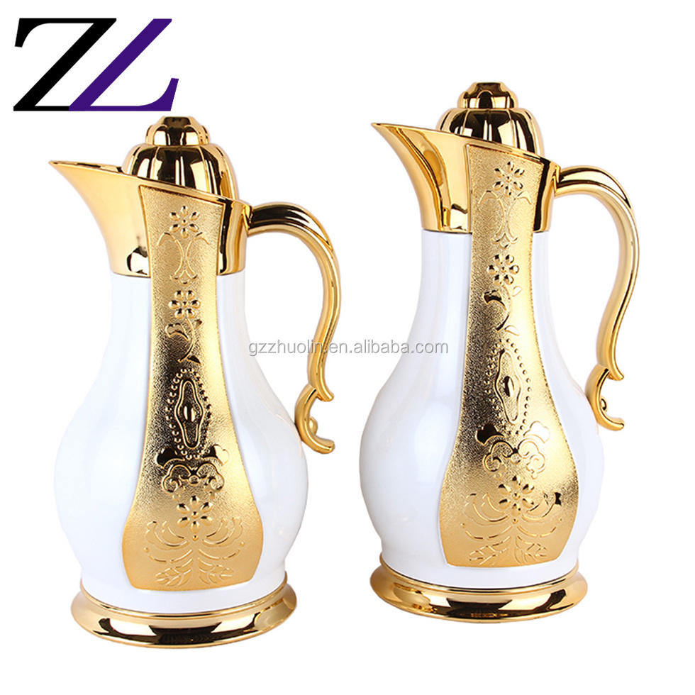 Hot tea water stainless steel travel mug thermal arabic turkish gold white color inner glass coffee vacuum insulated flask