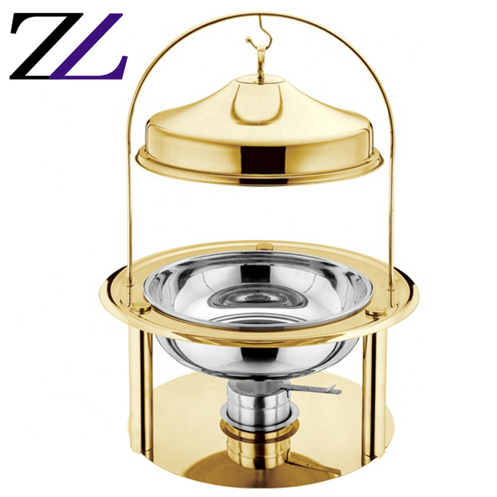 Used wedding catering equipment guangzhou stainless steel food tray food warmer bowl with hanging plate cover chafing dish