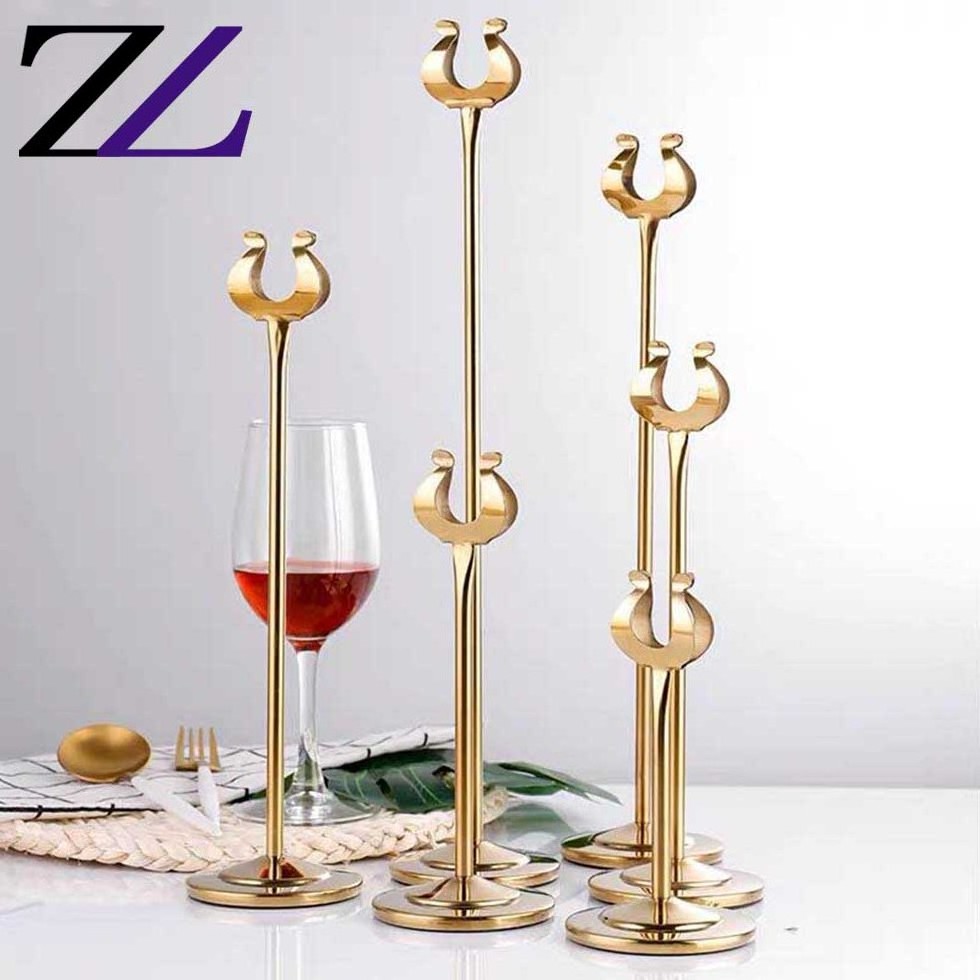 Catering u shape stainless name tag holders cafeteria buffet wares utensil table-numbers stand holder gold table number stand