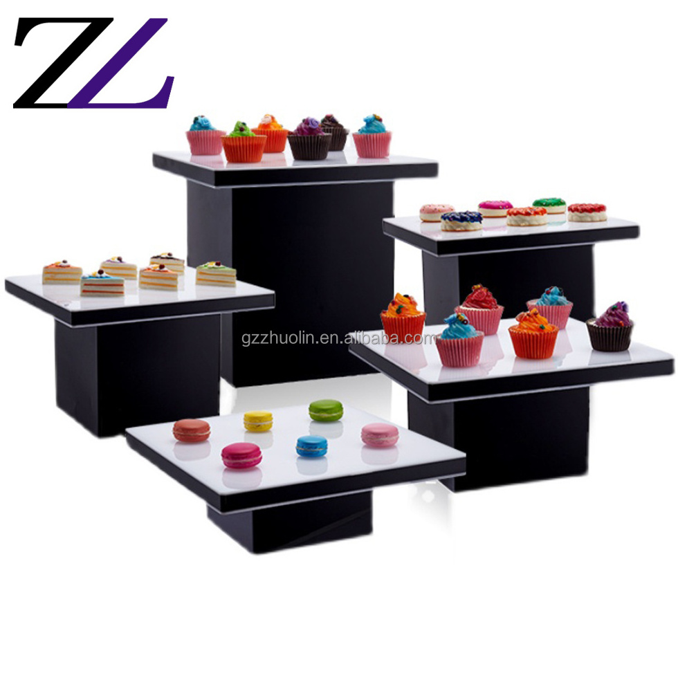 Luxury party decorative red acryclic riser cube vitrail buffet food dessert raisers display stand set acrylic buffet elevation