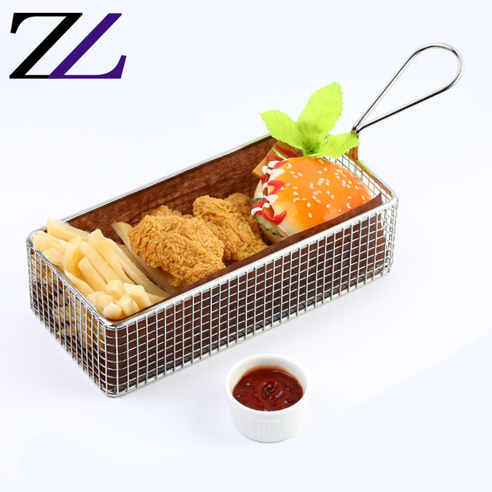 Fast food party paper fried chicken cooked chips cone snack dish hamburger wire basket stand french fry cup holder with sauce