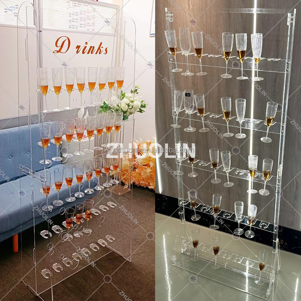 Wedding decoration freestanding acrylic double wall mounted drinking juice rack stand with champagne wine glass wall holder