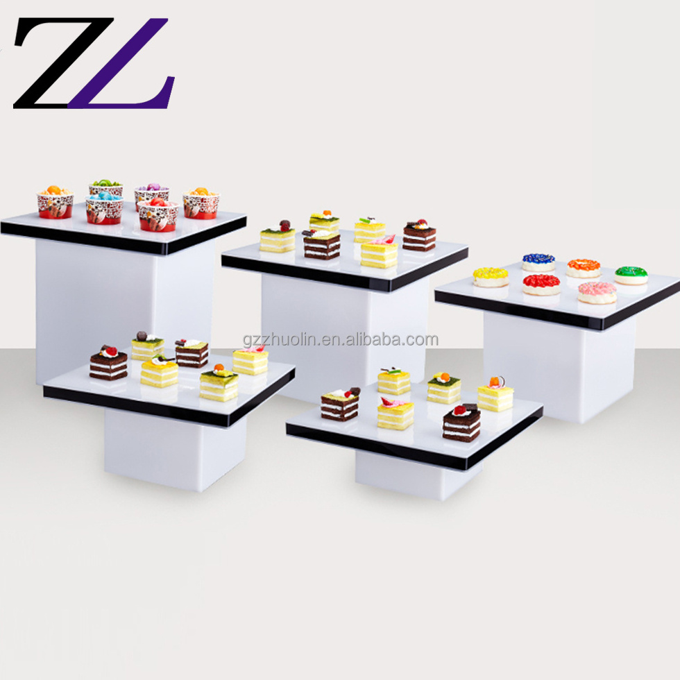 Luxury party decorative red acryclic riser cube vitrail buffet food dessert raisers display stand set acrylic buffet elevation