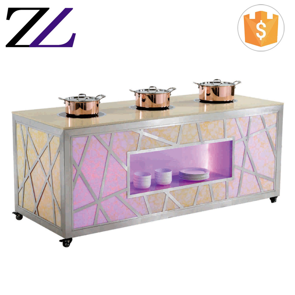 LED hpl cafeteria marble table top wheels induction buffet food warmer chafing dish movable restaurant wedding buffet tables