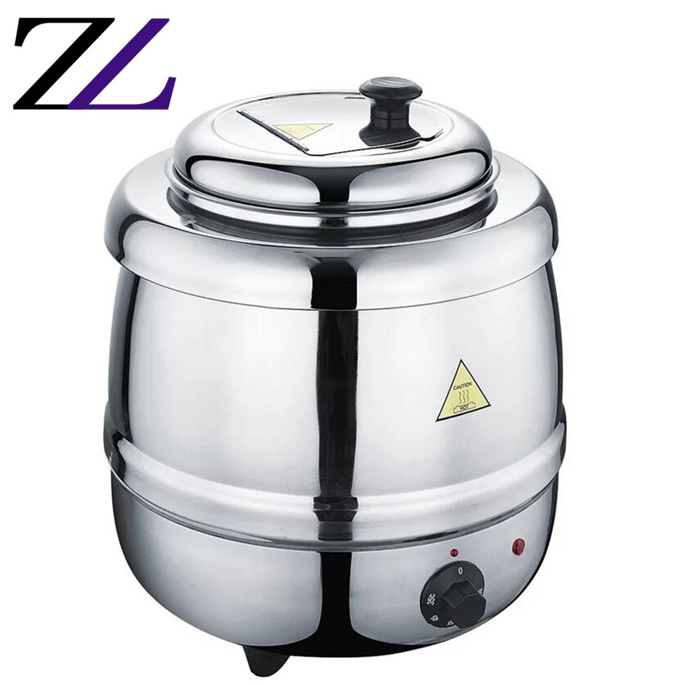 Large 10L catering stainless steel commercial keep soup tureen food warm hot pot warmer electric heating copper buffet soup pot