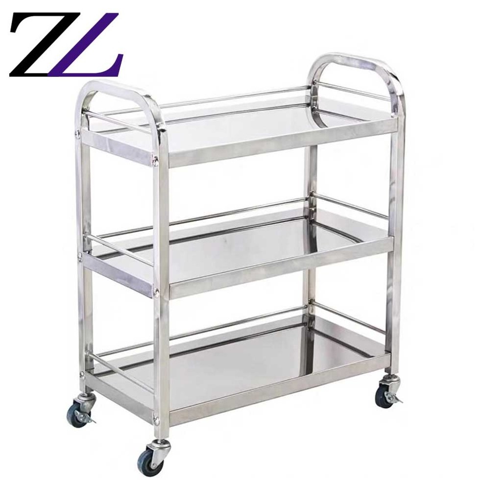 Mobile buffet trailer car 2 layers led table display stainless steel hand carts dining food luxury tea serving table trolley