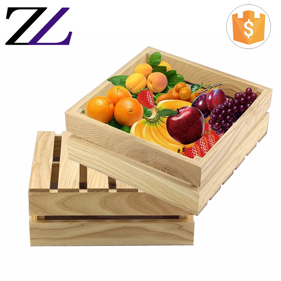 Guangzhou Zhuolin wood food buffet riser rack display cheap rustic wooden wine fruit storage crate for sale