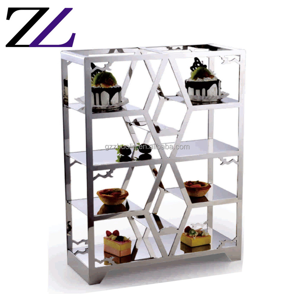 Beauty cafeteria banquet equipment stainless steel beauty wedding cake display rack rose gold copper buffet dessert display