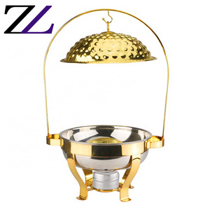 Used wedding catering equipment guangzhou stainless steel food tray food warmer bowl with hanging plate cover chafing dish