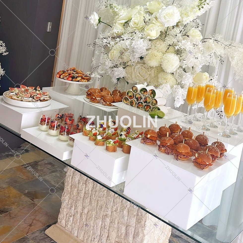 Other hotel luxury cube cake stand wedding food dessert display stand catering white acrylic food risers for buffet table