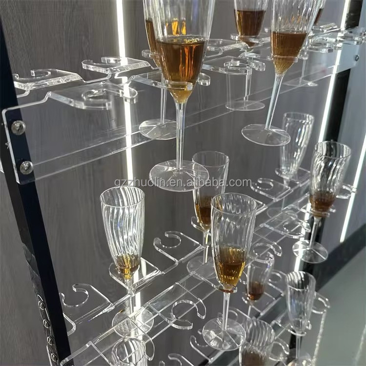 Wedding decoration freestanding acrylic double wall mounted drinking juice rack stand with champagne wine glass wall holder