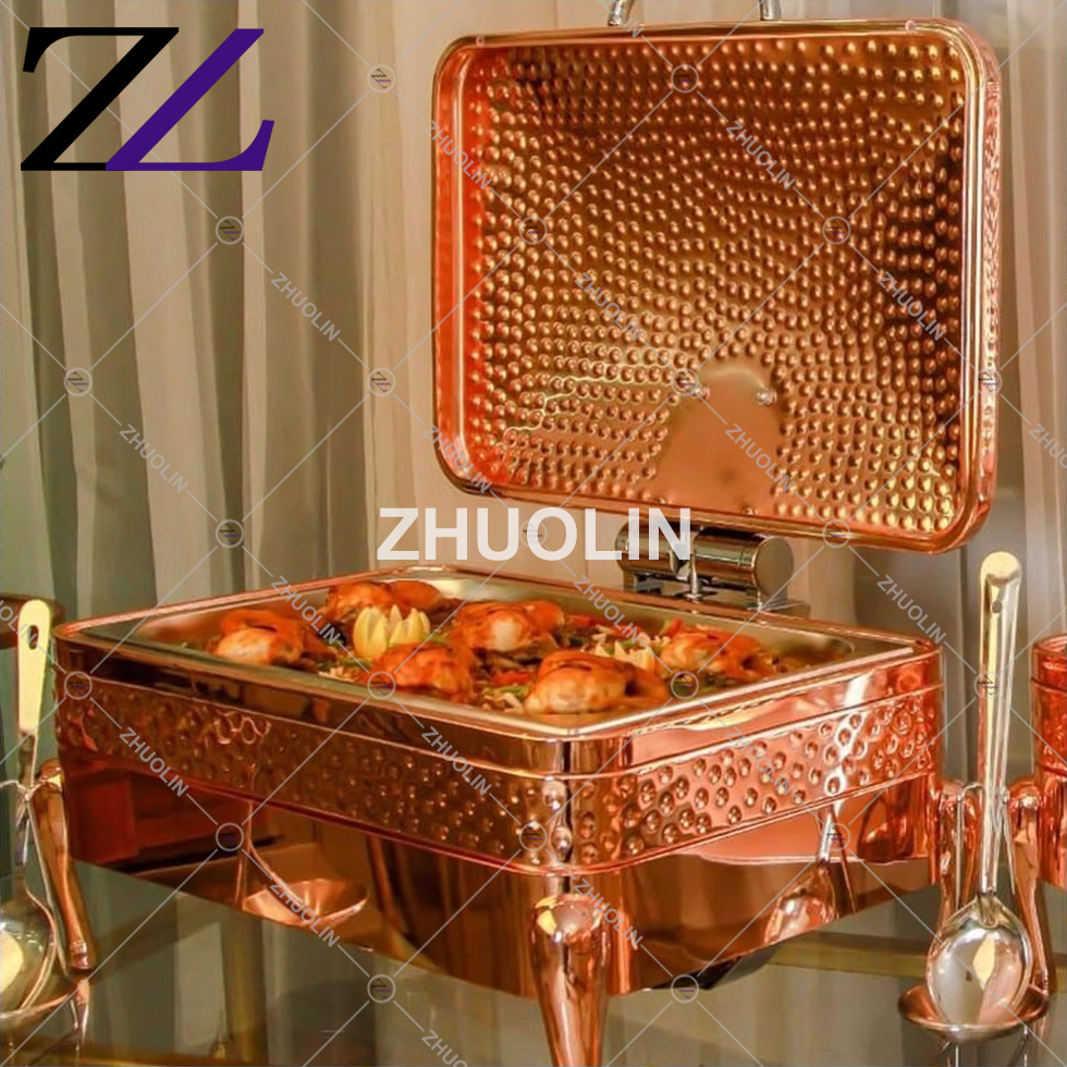 Heavy duty 18/10 stainless steel round food warmer chaffing dish catering gold copper and brass silver hammered chafing dishes