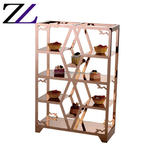 Beauty cafeteria banquet equipment stainless steel beauty wedding cake display rack rose gold copper buffet dessert display