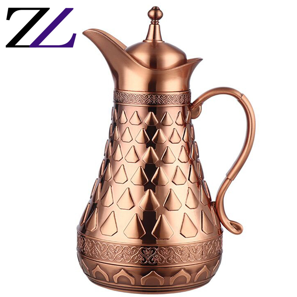 Turkish dallah arabic coffee pots with lids luxury thermos insulated ethiopian dubai copper water tea pot