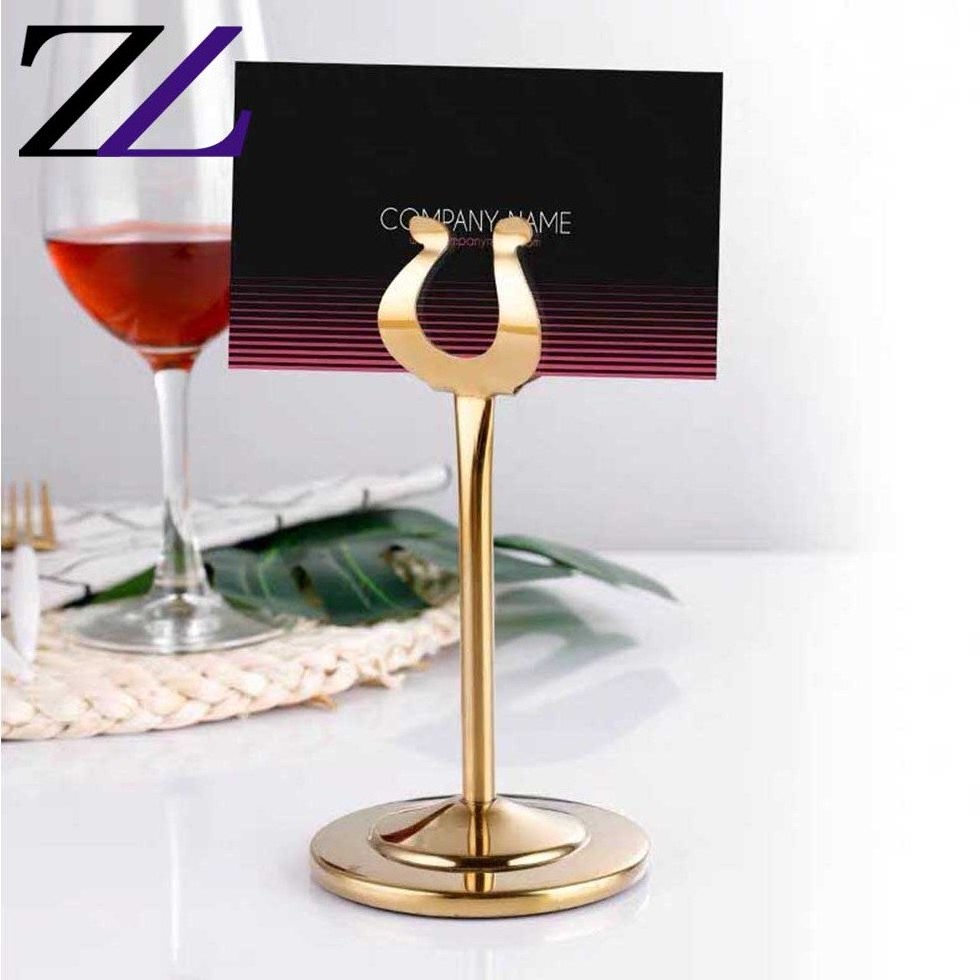 Catering u shape stainless name tag holders cafeteria buffet wares utensil table-numbers stand holder gold table number stand