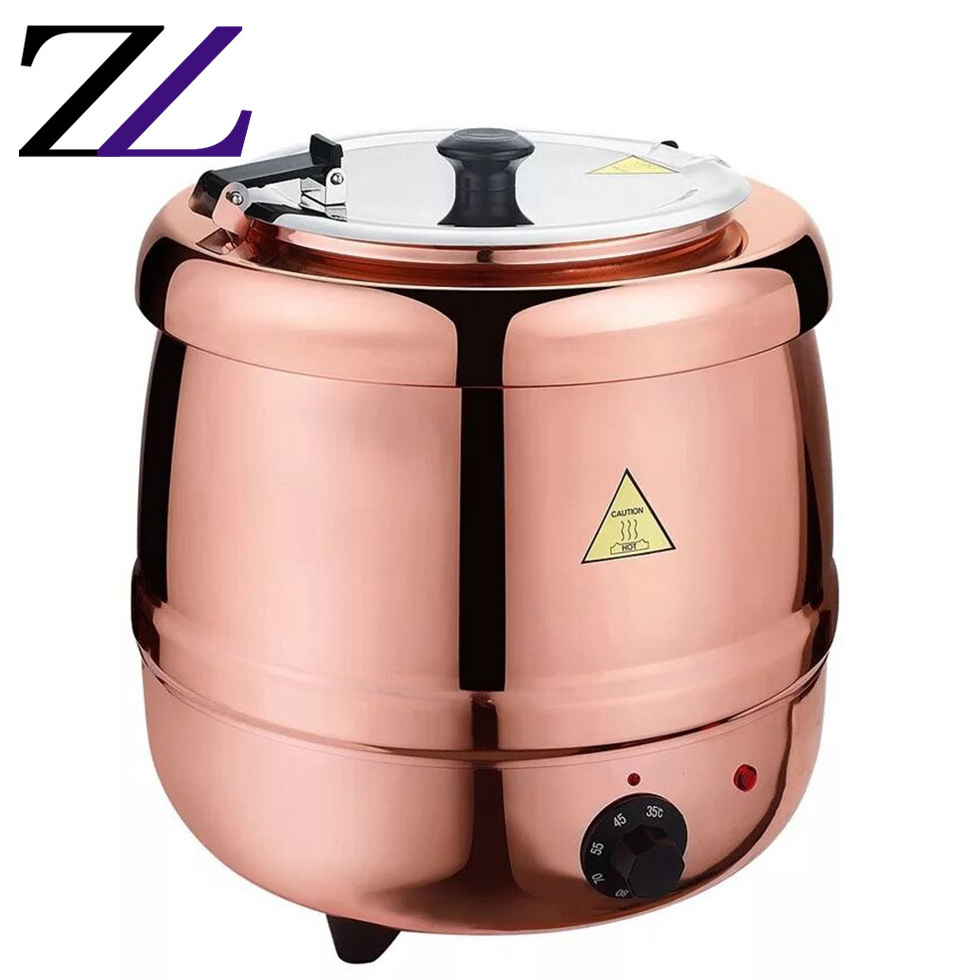 Large 10L catering stainless steel commercial keep soup tureen food warm hot pot warmer electric heating copper buffet soup pot