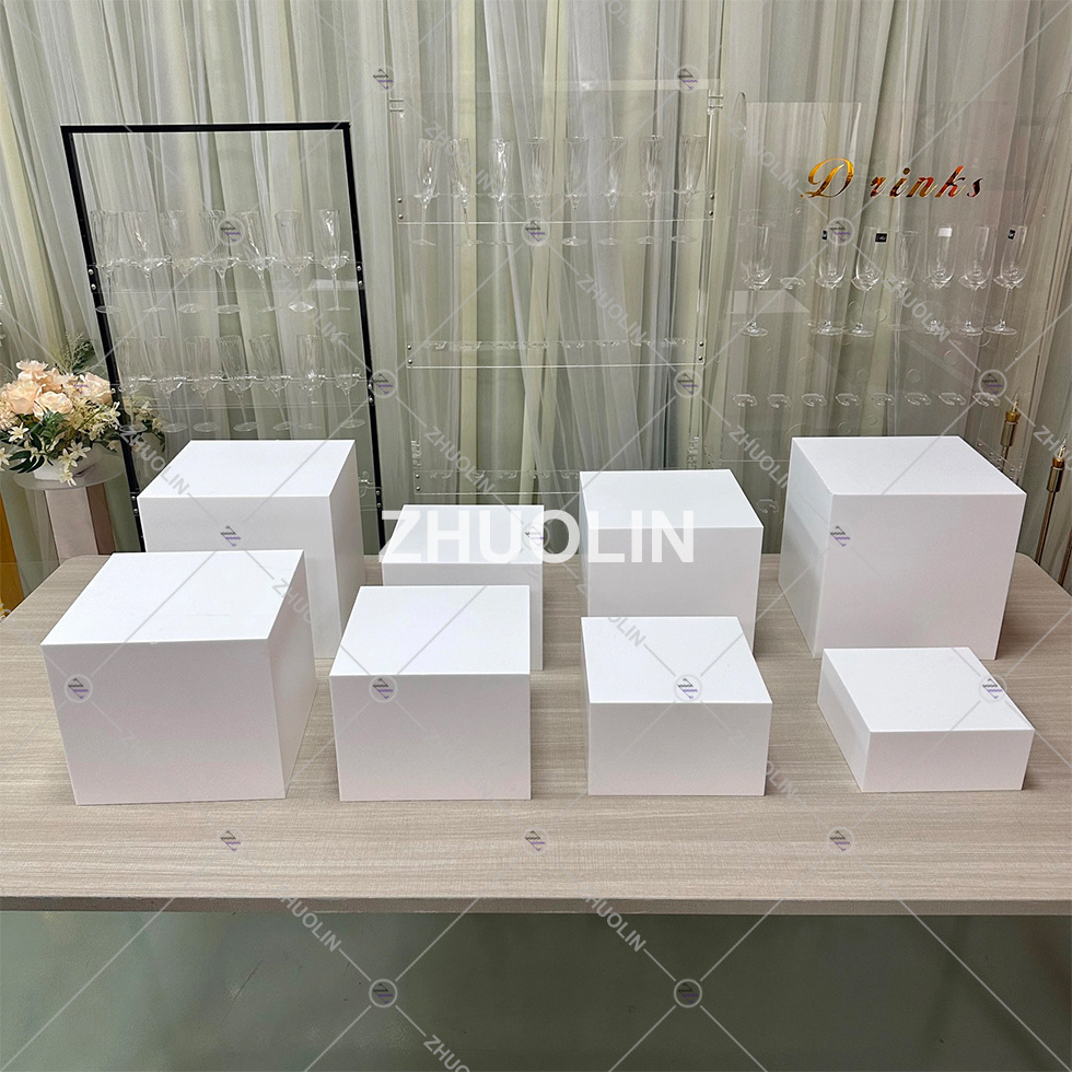 Event planner planning supplies decor white acrylic risers for food display wedding catering cube food display platter box