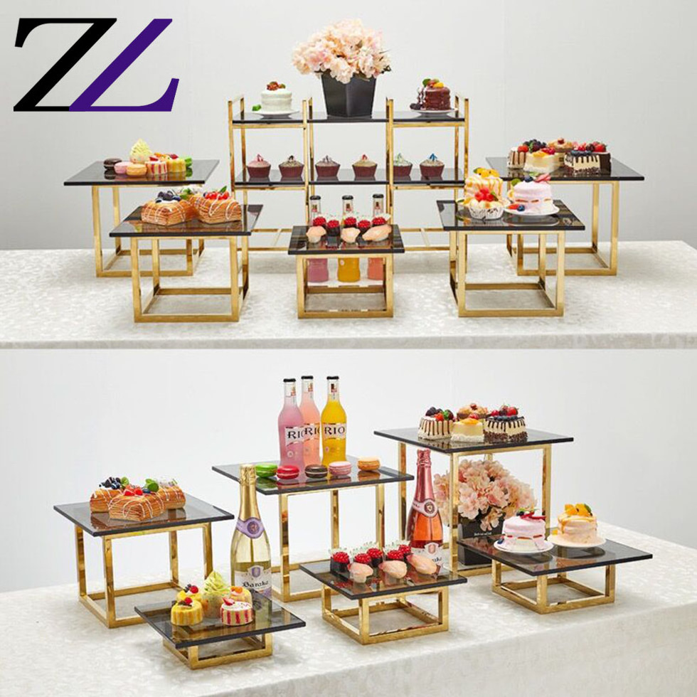 Pyramid tower wedding buffet reposteria catering hammered stainless steel buffet dessert rack shelf stand food display