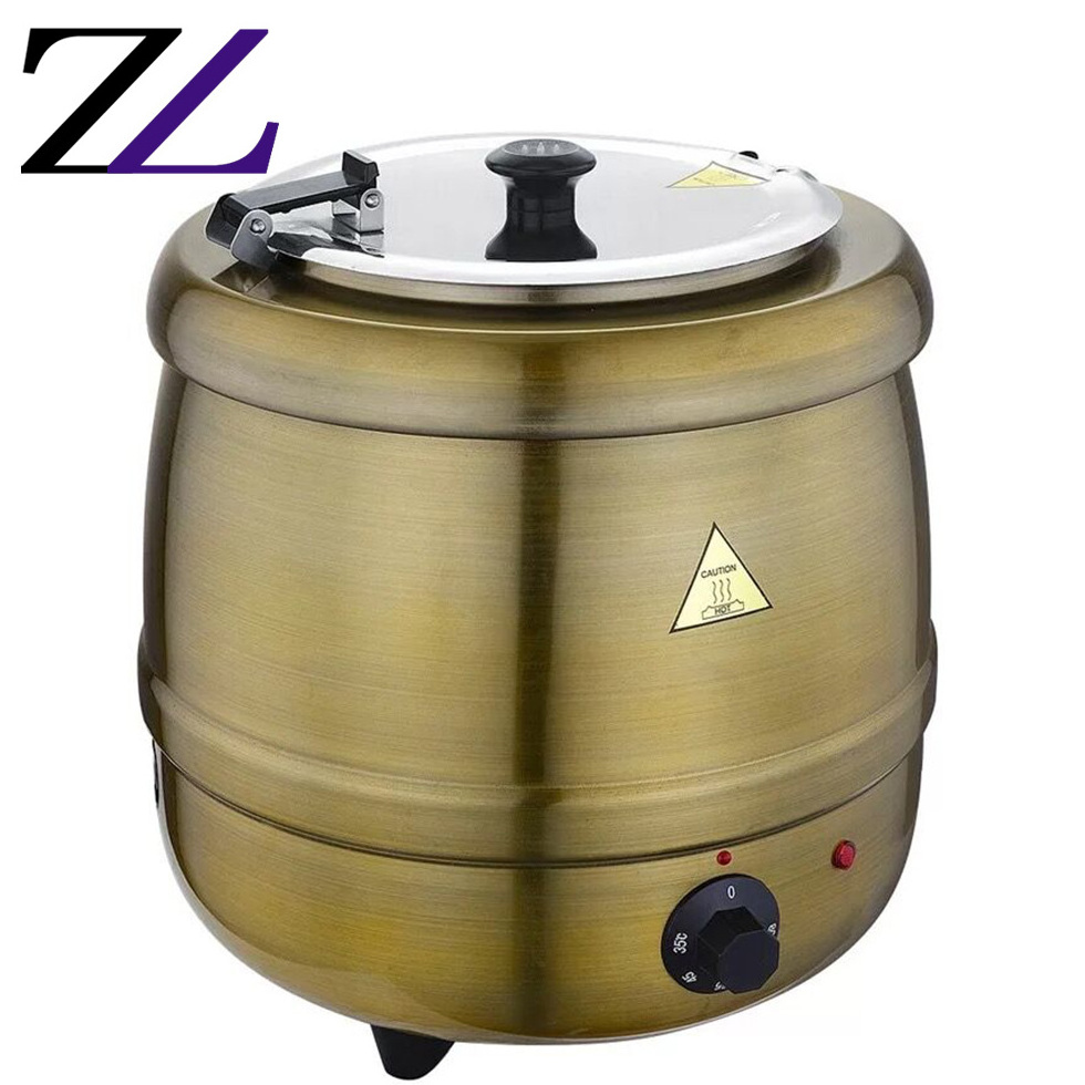 Large 10L catering stainless steel commercial keep soup tureen food warm hot pot warmer electric heating copper buffet soup pot