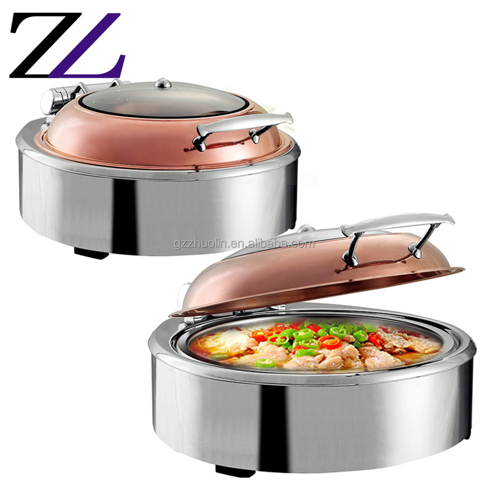 Banquet rose gold copper glass lid chafer chafing dish display insulated electric table oven buffet heaters server foodwarmer