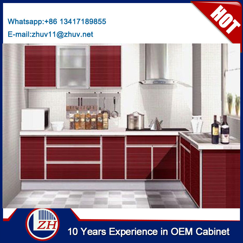 Zhihua Red color aluminium kitchen cabinet design for sale modern pantry cupboards