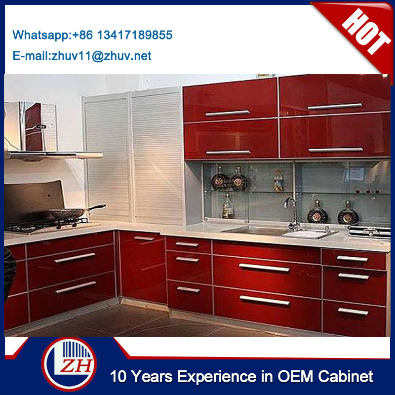 Zhihua Red color aluminium kitchen cabinet design for sale modern pantry cupboards