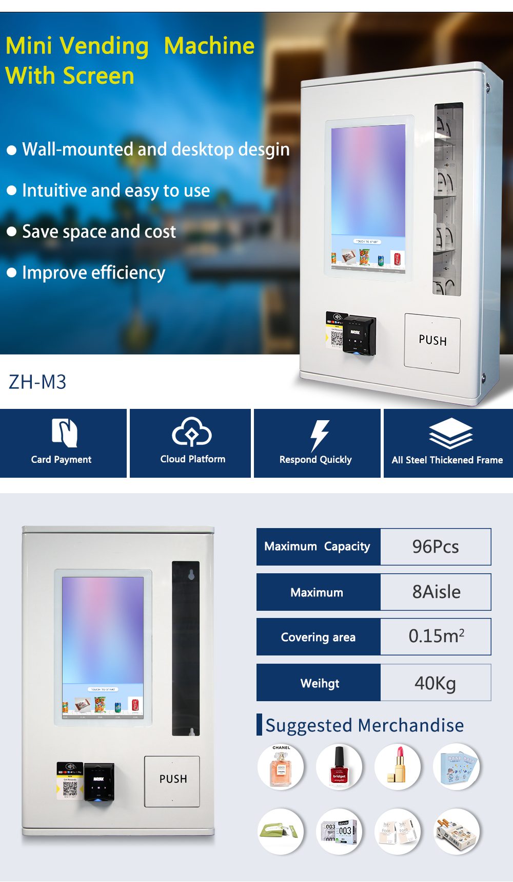 ZHZN 4g / Wifi drink mart vanding supermarket mini combo vending machine