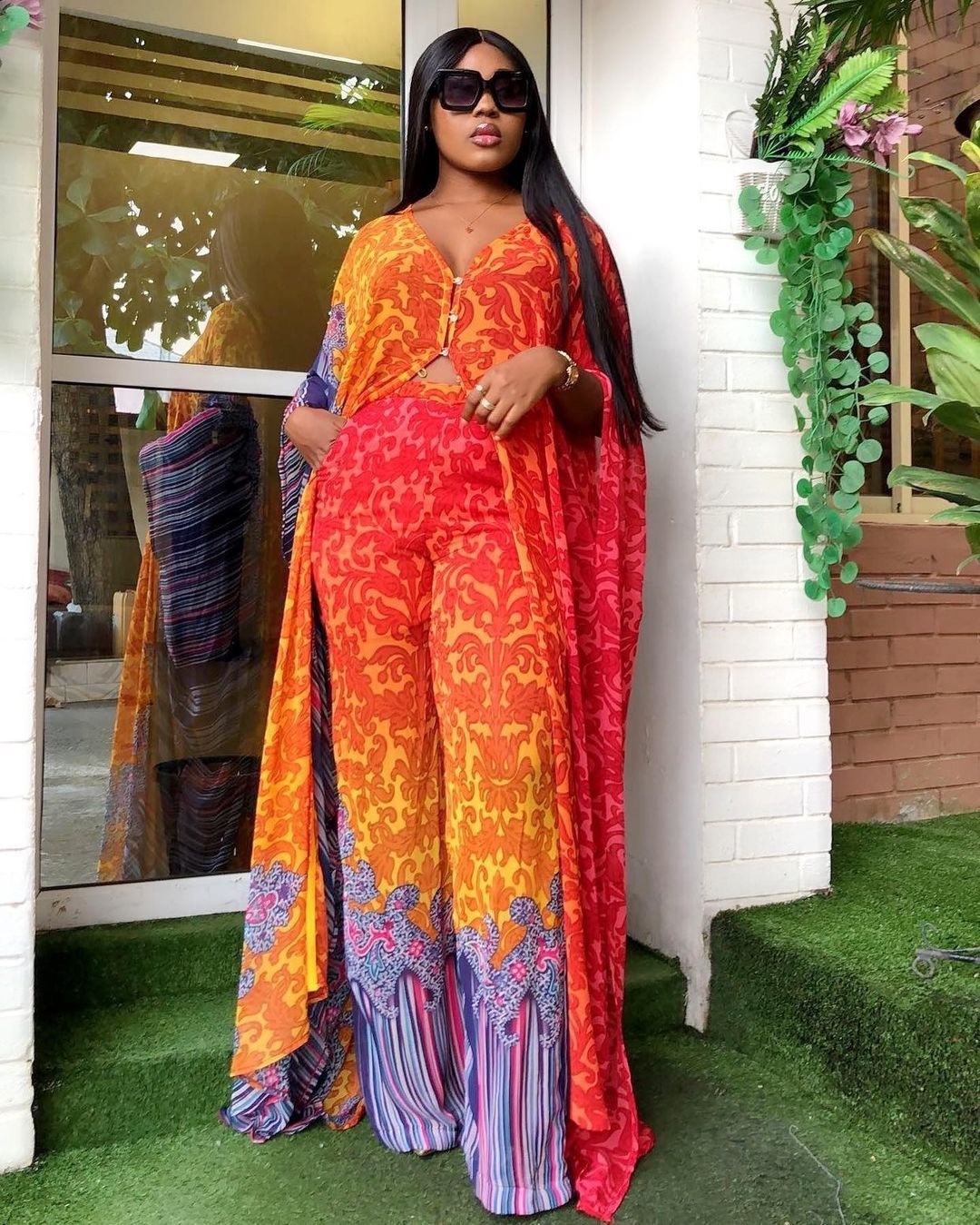 New African Folk Dress Fashion Chiffon Digital Print loose plus size Wide-Leg Ladies 2-piece Set