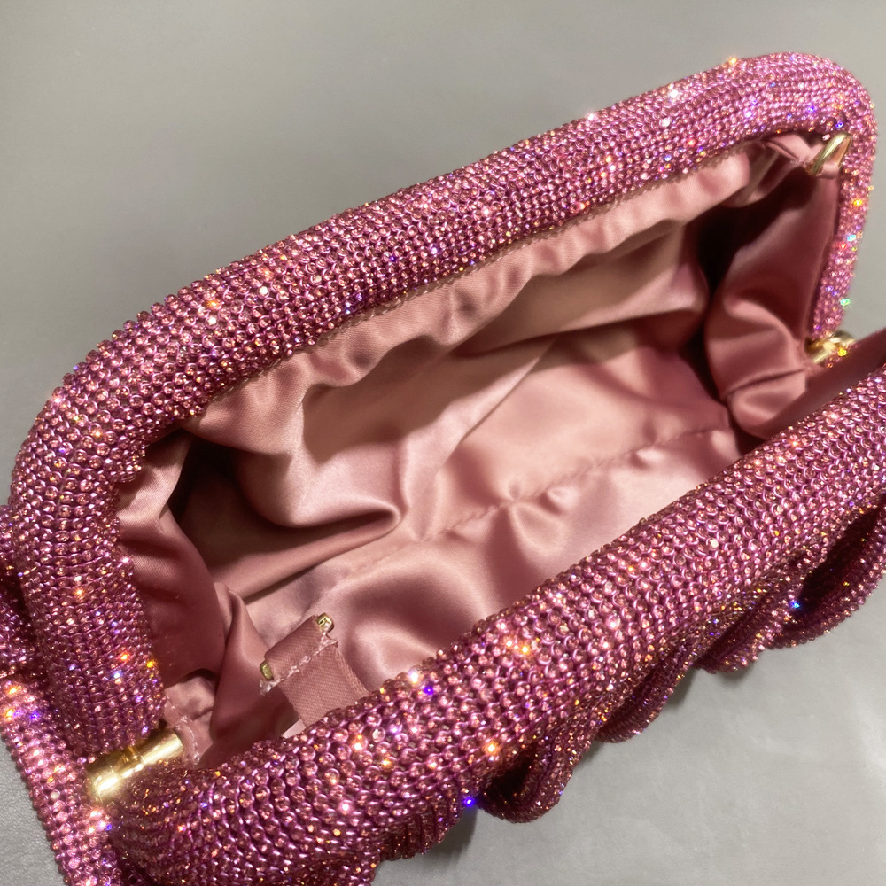 New Product Ideas Sparkling Diamond Cloud Clutch Bag Rhinestone Pleated Evening Purse for Weddings Parties Daily Use with Chain