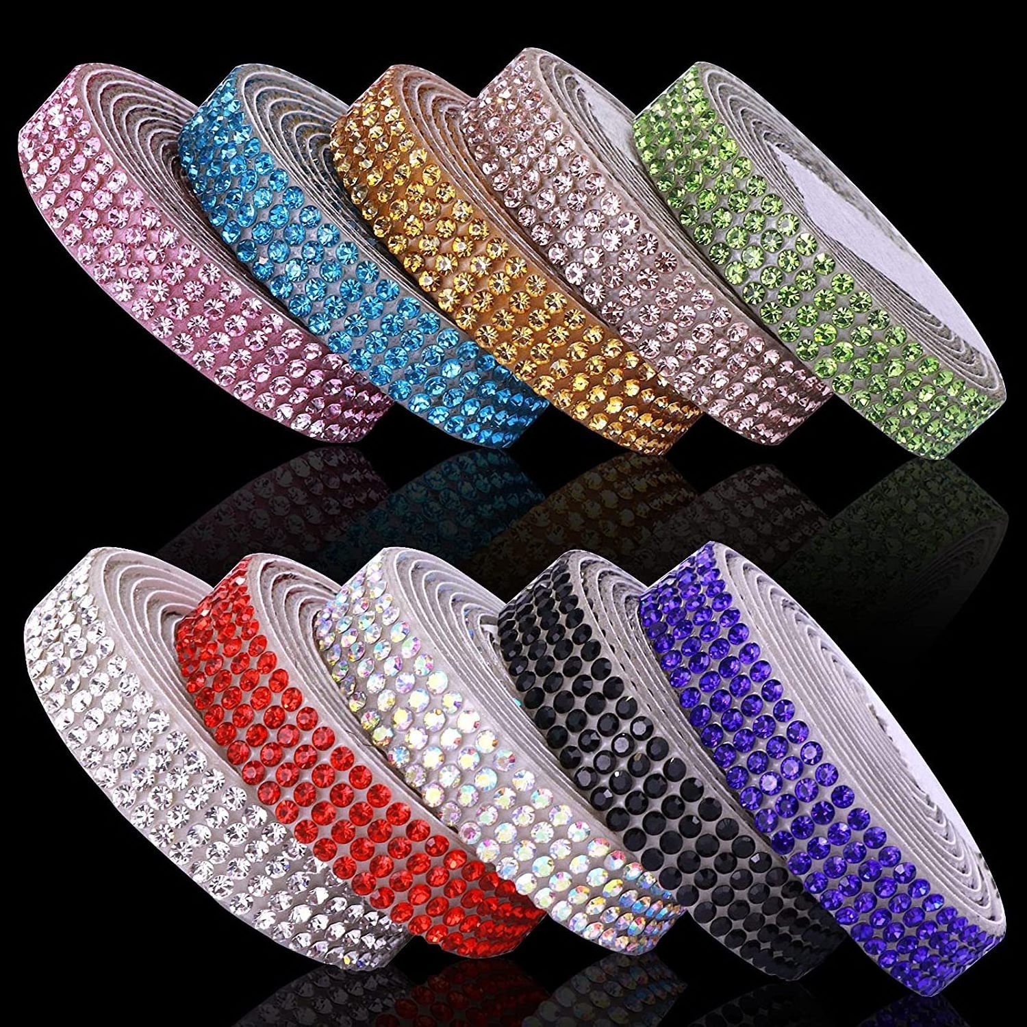 ZSY Rhinestone Ribbons Gold Silver Self Adhesive Rhinestone Sheets Bling Crystal Diamond Roll Wrap Glittering Sticker for Car Pa