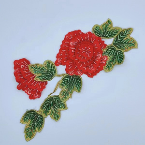 ZSY Hand Embroidery Badges Beaded Patch Wholesale Price Handmade Sequins patch Beaded rose flowers