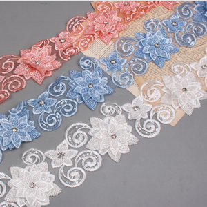 ZSY  NEW beaded flower trimming Lace Embroidery Strand Embroidery Wedding Embroidery Hand Beaded Color Barcode Wedding Dress Lac