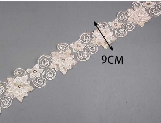 ZSY  NEW beaded flower trimming Lace Embroidery Strand Embroidery Wedding Embroidery Hand Beaded Color Barcode Wedding Dress Lac