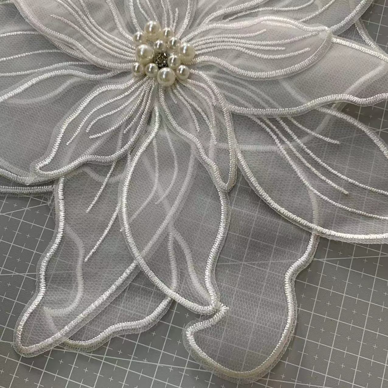 ZSY mesh embroidery flower pearl beads Organza flower DIY lace applique patches accessories bridal wedding dress