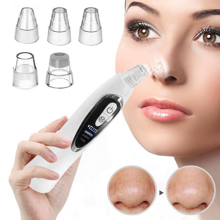 New Pore Cleaner 5 Head ABS Chrome Material  Acne Extractor Tool Ultrasonic Blackhead Clean Device Blackhead Remover Vacuum