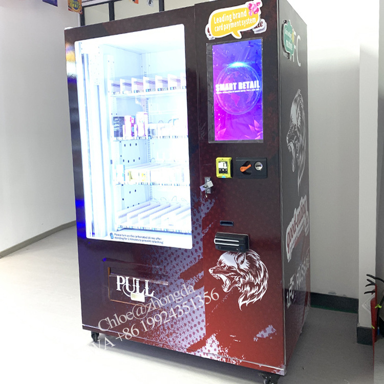 Zhongda Smart vending Whisky Champagne Red wine Vodka Beer Glass bottle vending machine with belt system and lift vendingmachine