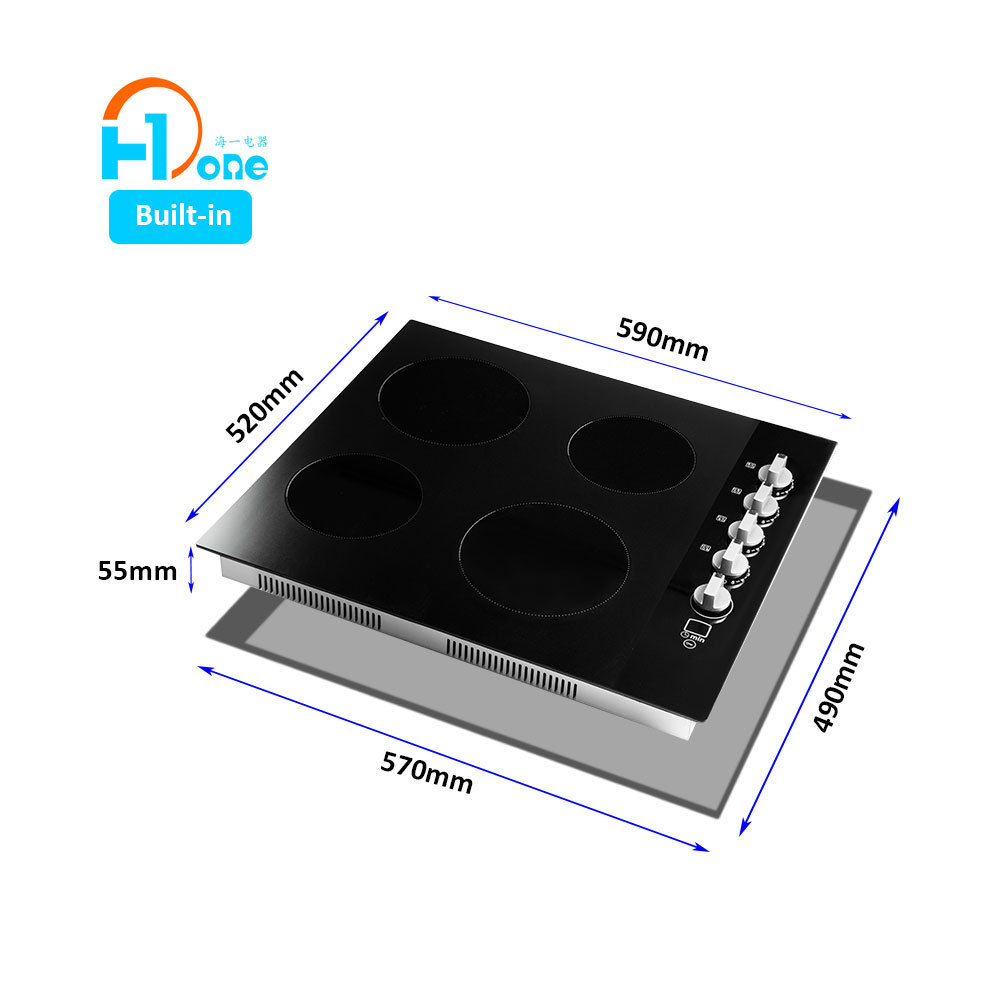 60cm 4 Burner Side Control Built in Ceramic Hob Electric Stove With Black Glass Simplifying Both Cooking and Cleaning