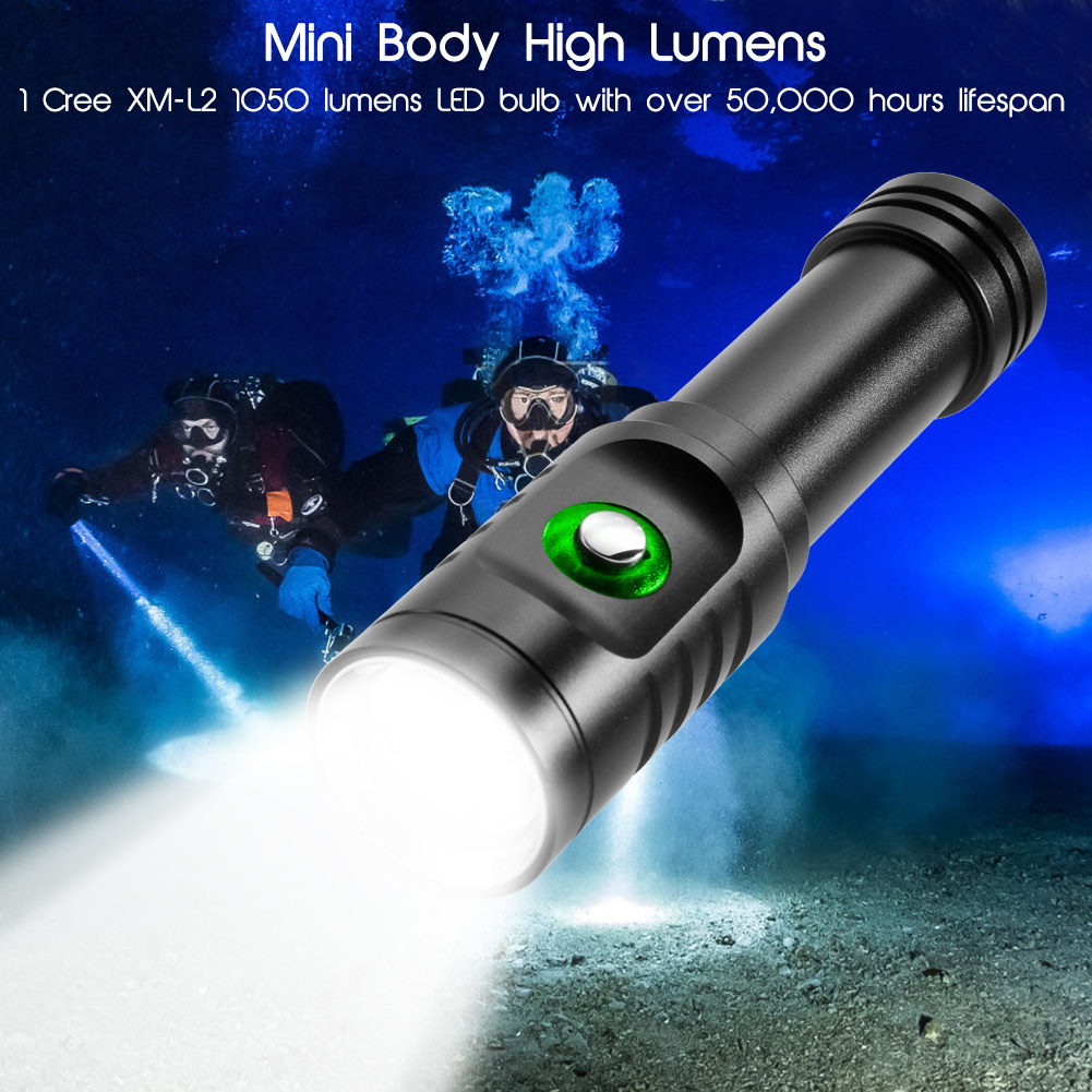 100m 328ft  1050 Lumen XM-L2 5000k LED Scuba underwater IPX8  waterproof diving flashlight with 18650 battery and charger