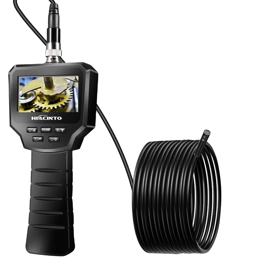 Hiacinto ES300D Dual Lens Borescope 3 Inch 1080P Endoscope with 7 LED Lights and 16.5ft  Semi-Rigid Cable