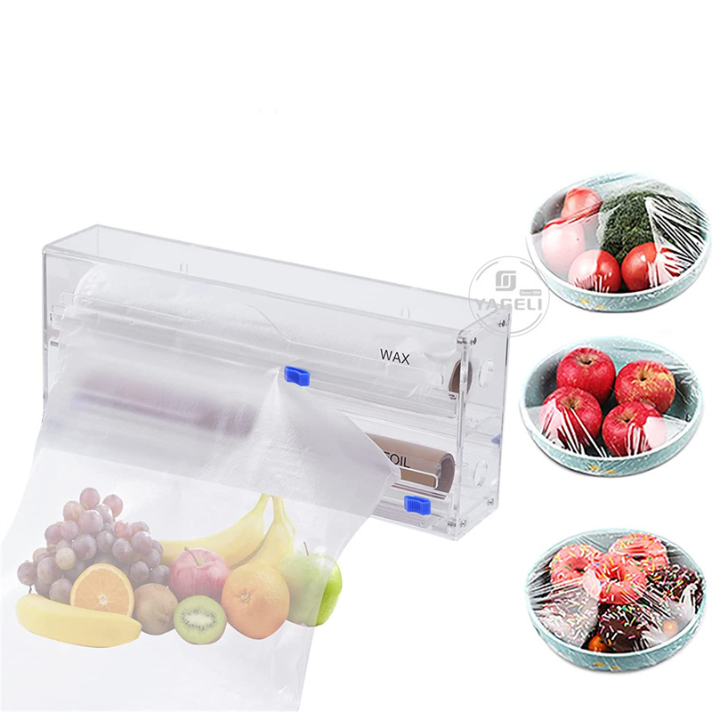 Visible DIY 3 layers clear custom large acrylic plastic food wrap dispenser box with slide cutter and label