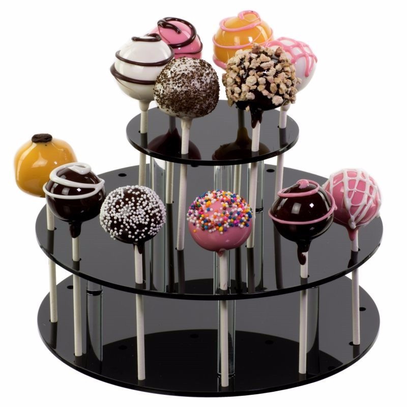 Black perspex round acrylic lollipop candy chocolate stand / rack