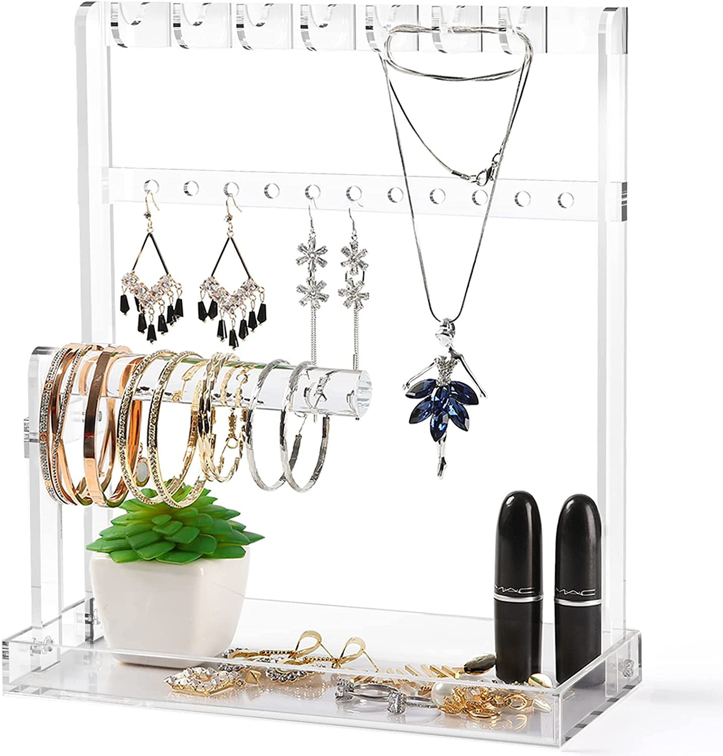 Jewelry Stand Holder Jewelry Tree 4-Tier Necklace Earring Bracelet Ring Watches Organizer Acrylic Jewelry Display Stand